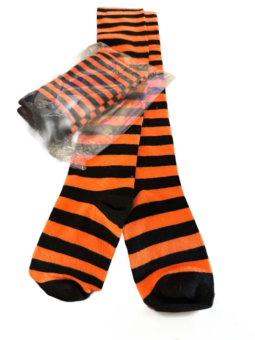 🎃NEW Orange & Black Striped Thigh High Socks & Arm Warmers/Fingerless Gloves Set